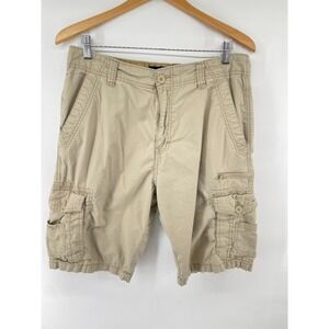 IRON CO. Cargo Shorts Mens Size 34 Beige Brown Pockets Rip Stop Lightweight